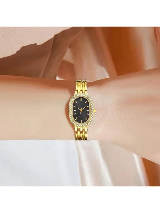 Women\'s Black And Gold Quartz Bracelet Solid Reloj Para Mujer Small Dainty Watch main image 4